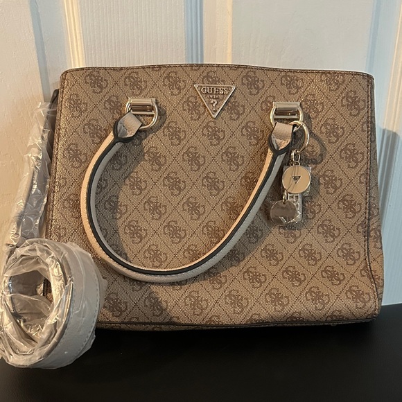 Guess Handbags - GUESS Tan Monogram Satchel
